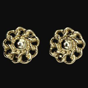 Vintage Lisner Clip-On Earrings Dome Chunky Chain Gold-Tone Statement Floral